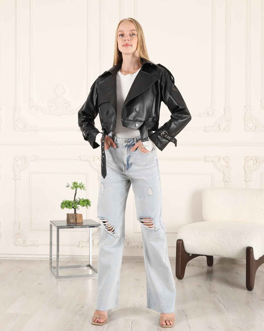 BF Moda Fashion® Luxury Women's Black Pu-läderjacka