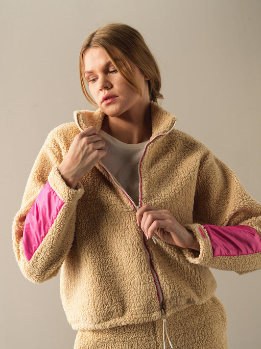 Högkvalitativ träningsoverallsjacka för kvinnor med rosa detaljer på ärmen | BF Moda Fashion Sweatshirt